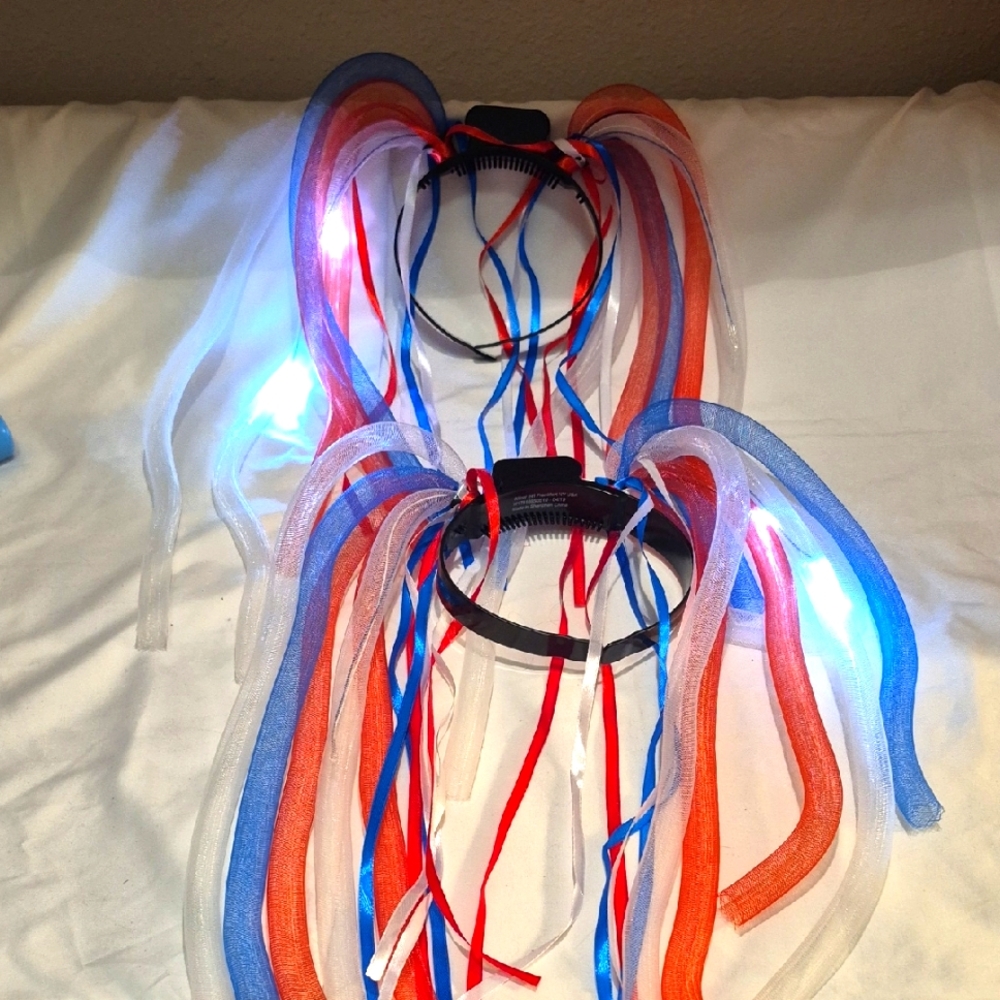 Party Novelties Diva Dreads Red / White / Blue Made In Usa Light Up Headband 2